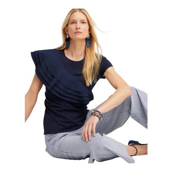 NWT Chicos Ruffle Cap Sleeve Tee Sz 2 570359563 - Picture 2 of 10